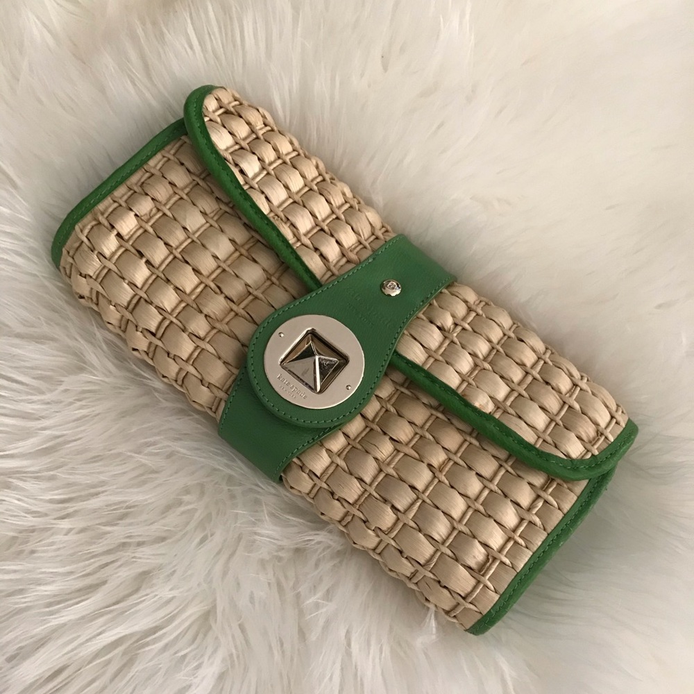 Kate Spade raffia green clutch